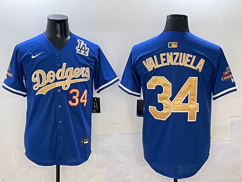 Men Los Angeles Dodgers 34 Valenzuela Blue Gold Game Nike 2025 MLB Jersey style 5